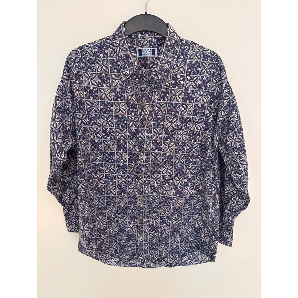 Sutter & Grant Mens Medium Blue Geometric Tile Print cottonButton Down Shirt USA